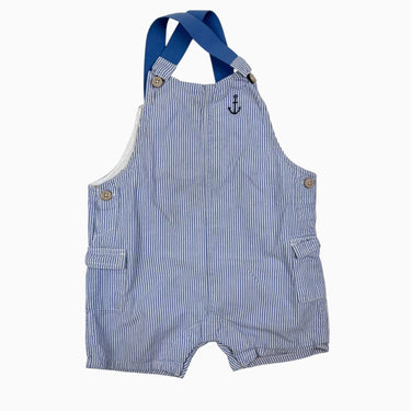 Shortall en coton bio à rayures bleues et ancre de bateau brodé 12-18M