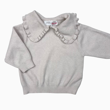 Pull crème en tricot col claudine 9-12M