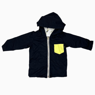 Coupe-vent noir doublé en coton avec poche jaune 18-24M