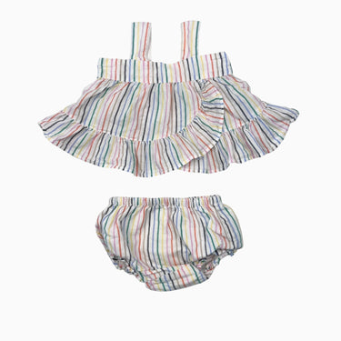 Ensemble cami 'cropped' et bloomer en coton à rayures multicolores 0-3M