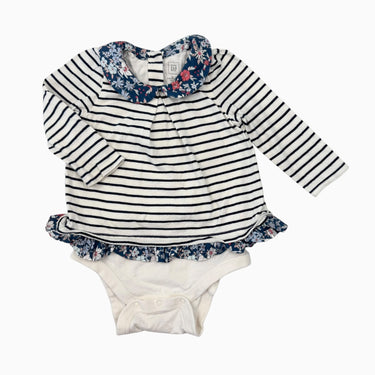 Chandail à rayures marines avec cache-couche intégré à col claudine à imprimé floral 12-18M