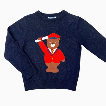 Pull marine en tricot de coton et laine 'graduation ourson' 6Y fit 5Y
