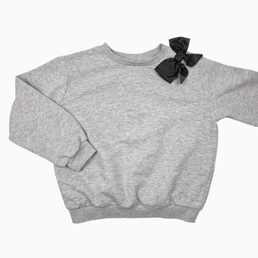 Pull gris en coton ouaté boucle satin 8-10Y