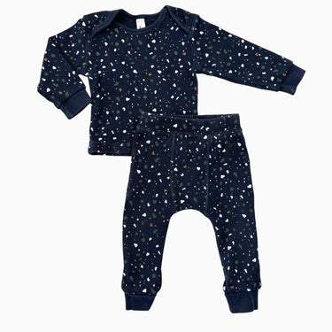 Pyjama marine en coton gaufré à imprimé terrazzo 9M