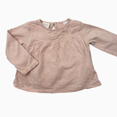 Chandail rose en coton avec broderies florales 9-12M