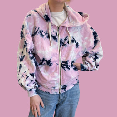 Veste tie-dye rose et marine à capuchon en coton pour femmes S