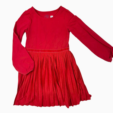 Robe rouge accordéon en coton élastane avec bande de taille en velours 6Y