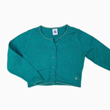 Cardigan vert émeraude court en tricot de coton et laine 3Y
