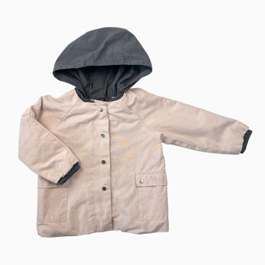 Manteau mi-saison rose pâle en canvas de coton épais avec capuchon en nylon gris acier 3-4Y