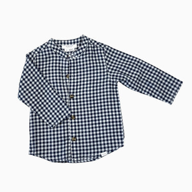 Chemise à col mao en coton bio à motif vichy 12M