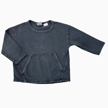 Pull gris acier avec poche kangourou en coton gaufré 18-24M