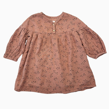 Robe terracotta en mousseline de coton doublée à imprimé noir 2-3Y