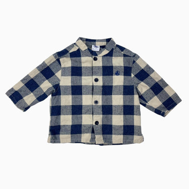 Chemise à col mao en coton à carreaux 6M