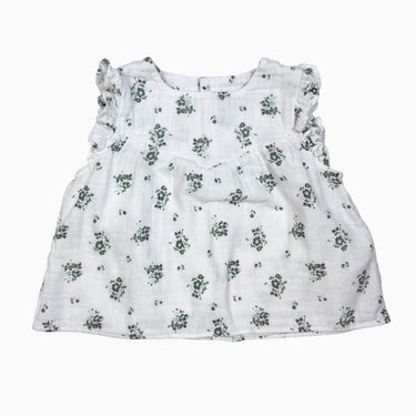 Blouse sans manche en mousseline de coton à fleurs vertes 18M