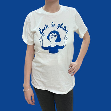 T-shirt blanc en coton 'Fuck le Gluten' pour femmes S