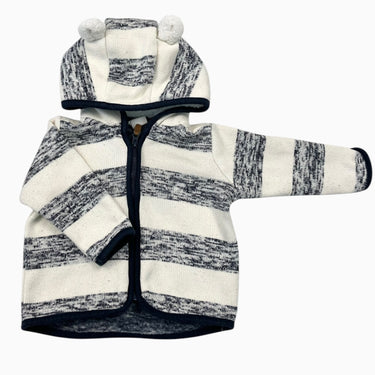 Veste à capuchon chiné à rayures marines et doublée en peluche 4-6M