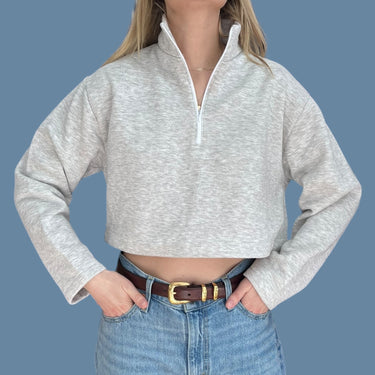 Pull 'cropped' demi-zip en coton ouaté pour femmes S