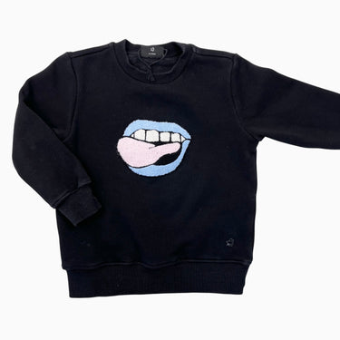 Pull noir en poly et coton extensible avec grimace 6Y