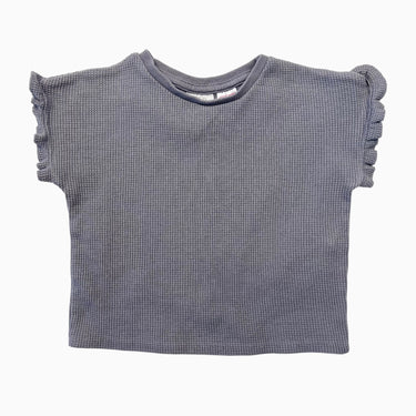 T-shirt gris en coton gaufré avec volants aux manches 9-12M