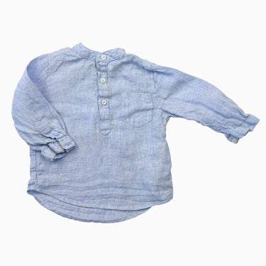 Chemise bleu pâle en lin avec boutons au col 9M