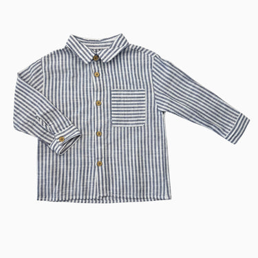 Chemise en coton à rayures blanches et bleu chambray 9-12M