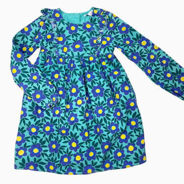 Robe verte fleuri en fin corduroy 7-8Y