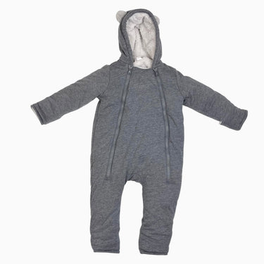 Combi grise mi-saison à capuchon en coton doublé en peluche 6-12M