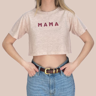 T-shirt 'cropped' rose chiné en coton et bambou pour femmes S