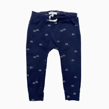 Pantalon bleu marine en coton bio extensible à imprimé éléphants 74 (12M)