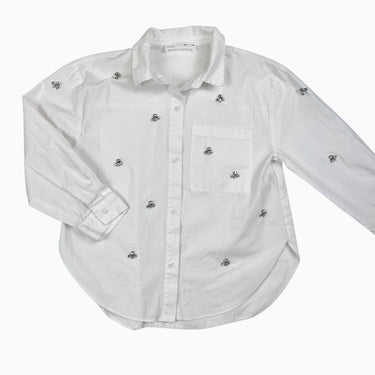 Blouse blanche en coton avec avec strass 8-9Y