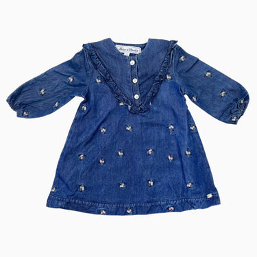 Robe en denim de coton et lyocel avec broderies florales 1Y