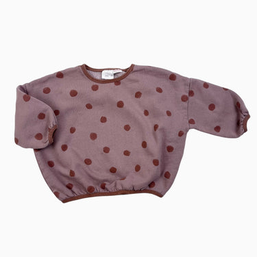 Pull vieux-mauve 'bubble' en coton ouaté et poly à larges pois 12-18M