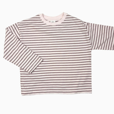 Chandail en coton épais rose à rayures bordeaux 8-9Y