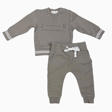 Ensemble pull et jogger taupe en coton bio extensible 0-3M