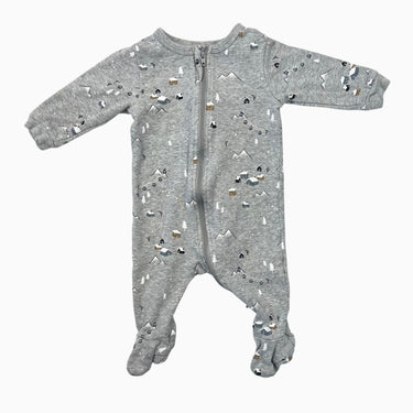 Pyjama gris chiné en coton à imprimé chalets et scène hivernale 3M
