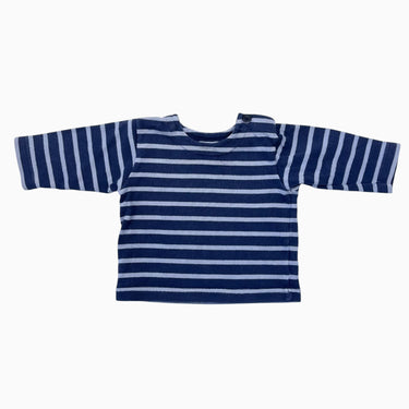 Chandail bleu indigo à rayures lavandes en coton épais 6M