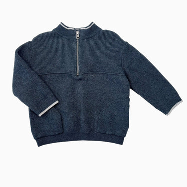 Pull bleu sarcelle foncé à demi-zip en tricot de viscose, poly et nylon 9-12M