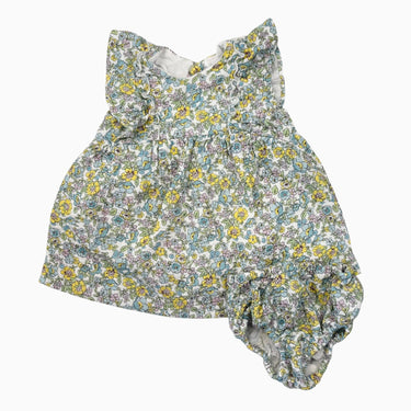 Robe et bloomer en mousseline de coton à imprimé floral 9-12M