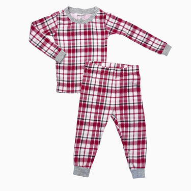 Pyjama deux-pièces en coton à carreaux rouges et charcoals 18M