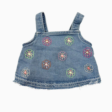 Haut 'cropped' en denim avec fleurs brodées 18-24M
