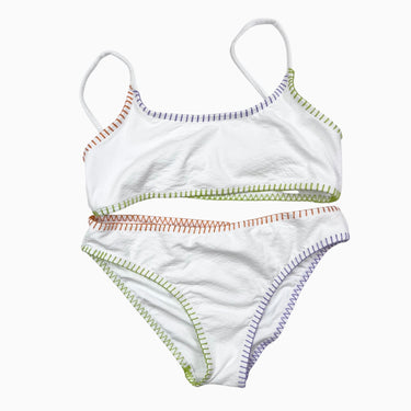 Bikini blanc avec broderie lilas vert pomme et orangé 13-14Y