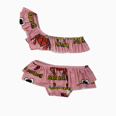 Bikini rose à une bretelle à imprimé crabes 2Y