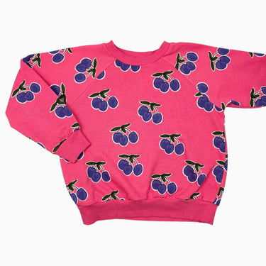 Pull rose en coton ouaté cerise mauve 7-9Y