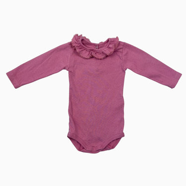 Cache-couche rose pétunia en coton avec col à petits pois dorés 6M
