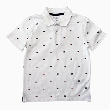 T-shirt blanc à col polo en coton avec logo imprimé M (8-10Y)