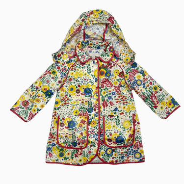 Manteau style imperméable en coton ciré avec capuchon amovible et à imprimé floral 4Y