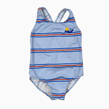 Maillot bleu rayé rouge 8-9Y (fit 5-6Y)
