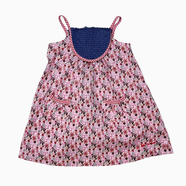 Robe en coton à smock bleu et imprimé floral rose 18M