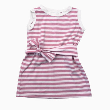 Robe sans manche en coton extensible à rayures roses 2-3Y