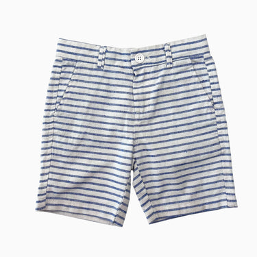 Bermudas blanc en lin et coton à rayures bleues 3Y